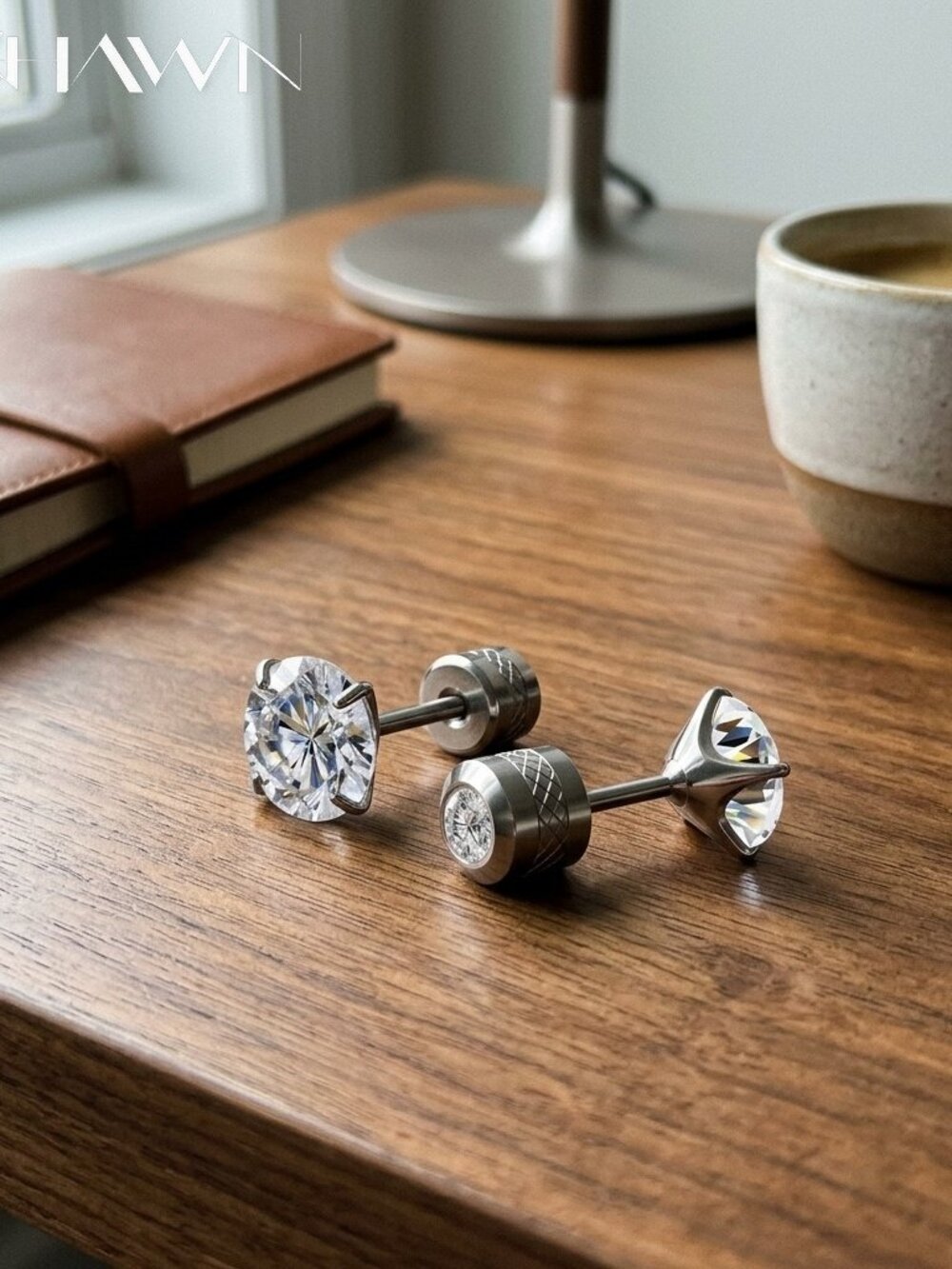 Mens Titanium Moissanite Stud Earrings, D Color VVS1